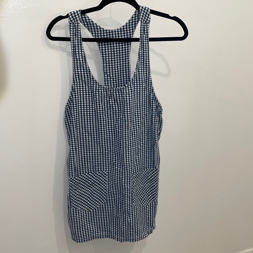 Vintage Blue And White Gingham Houndstooth Express Dress pockets 100% cotton USA